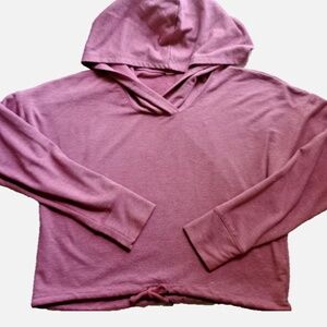 Marika Cropped Active Hoodie Womens medium Pink Drawstring Hem Pullover Yoga